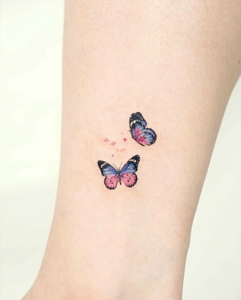 Tiny Colorful Ankle Butterfly Tattoos