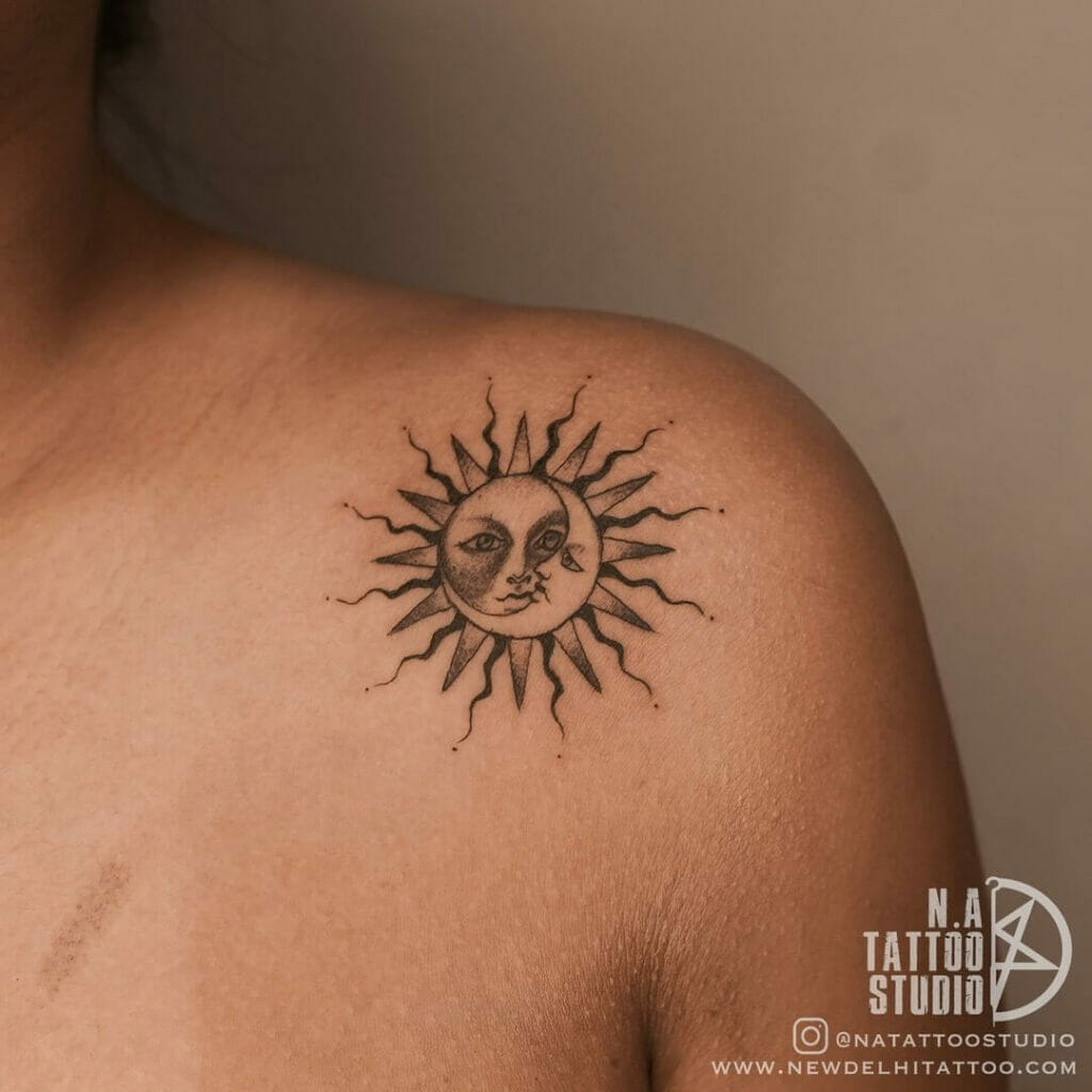 Sun and Moon-Faced Cute Man and Woman Tattoo Design