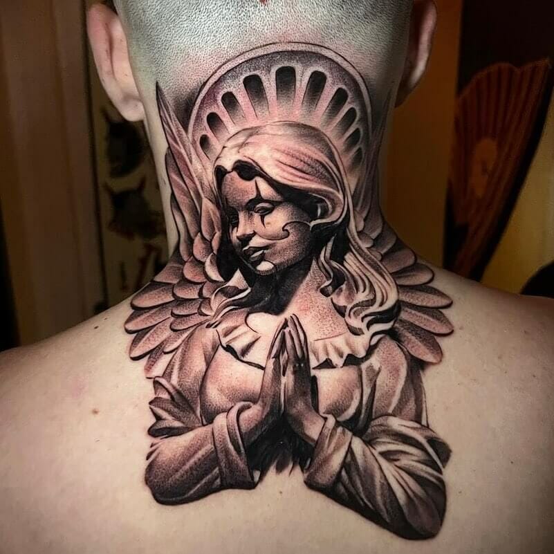 Chicano Angel With Praying Hands Tattoo