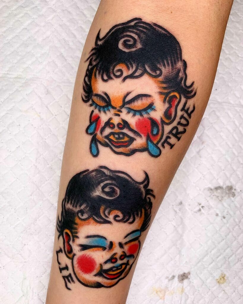 2 Face Truth and Lie Tattoo