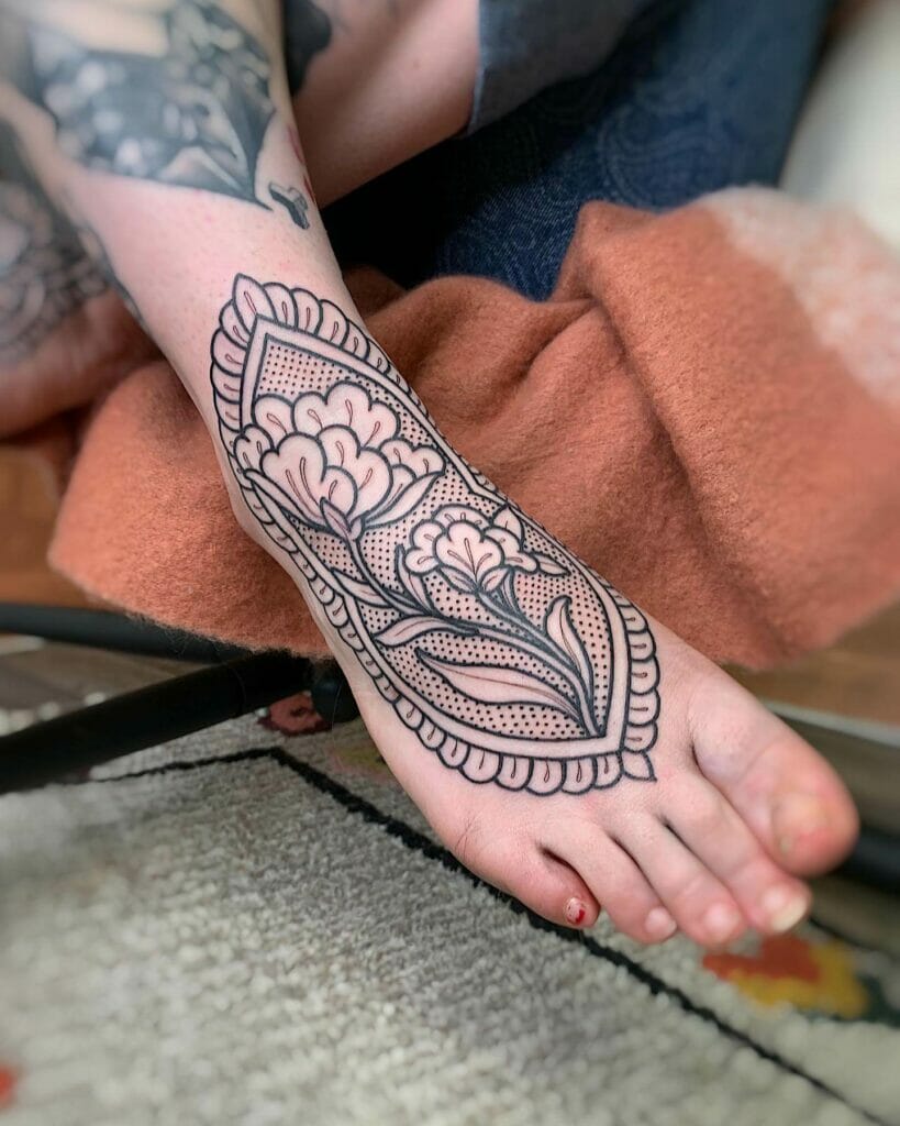 Tribal Floral Beautiful Tattoo On Ankle