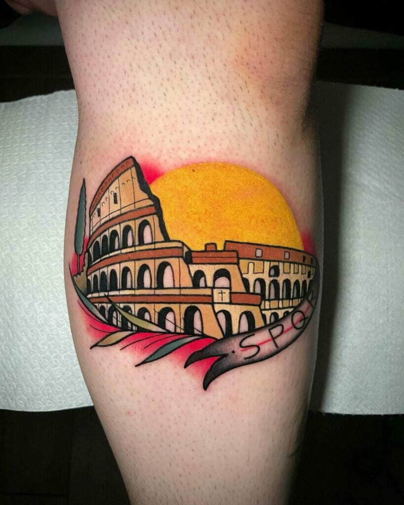 Colorful Colosseum Tattoo