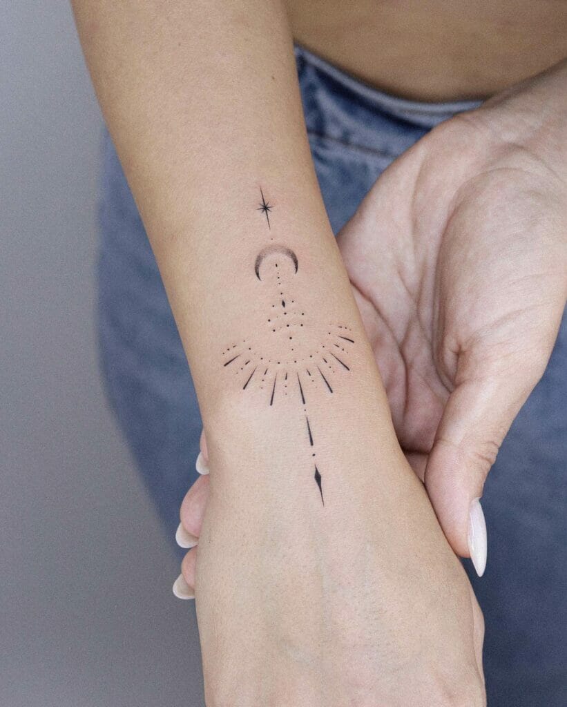 Shooting Star Tattoo With Crescent Moon