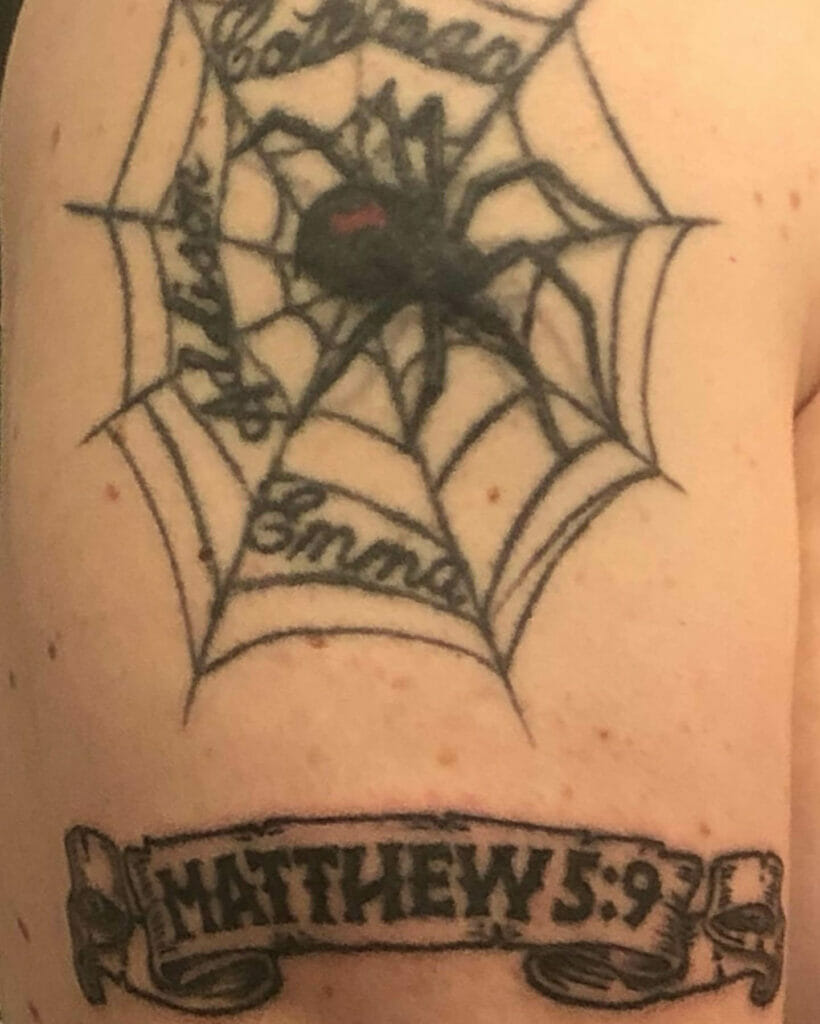 Blessed Are The Peacemakers Spider Web Tattoo