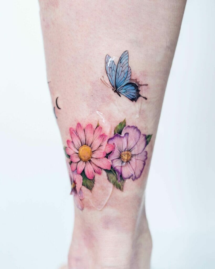 Different Colors Butterfly X Flower Tattoo