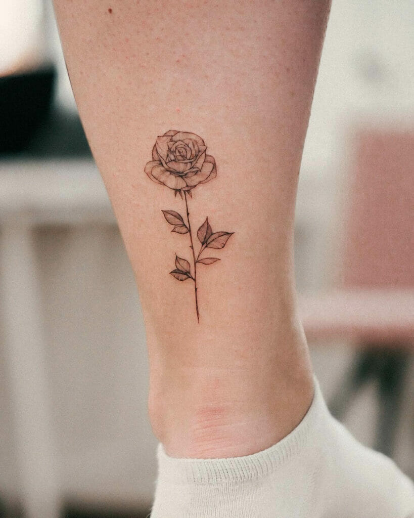 Side Ankle Rose Tattoo