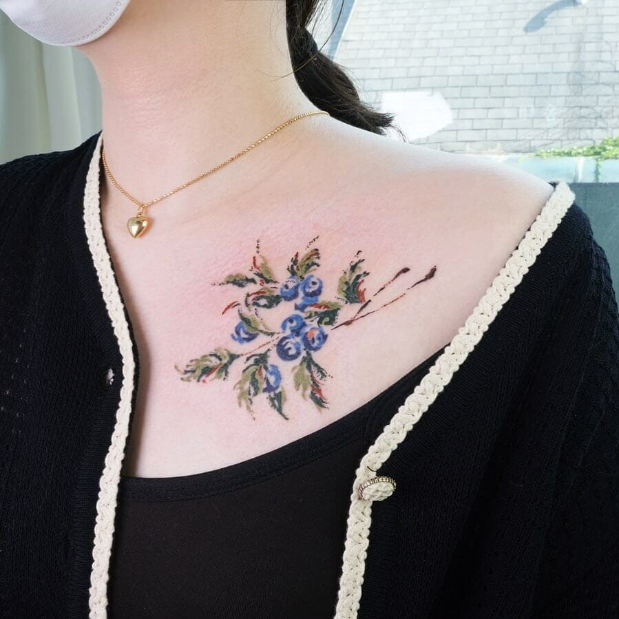 Collarbone Blueberry Tattoo