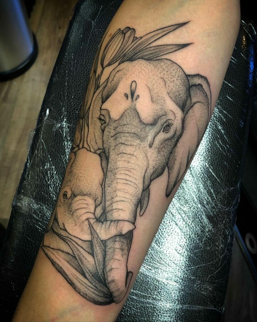 The Trunks Intertwined Elephant Tattoo Design