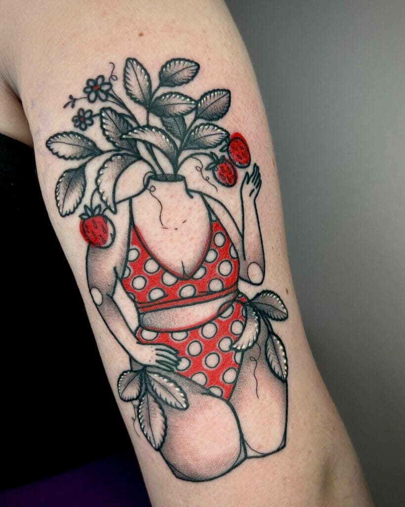 Red Bold Flower Head Tattoo Design