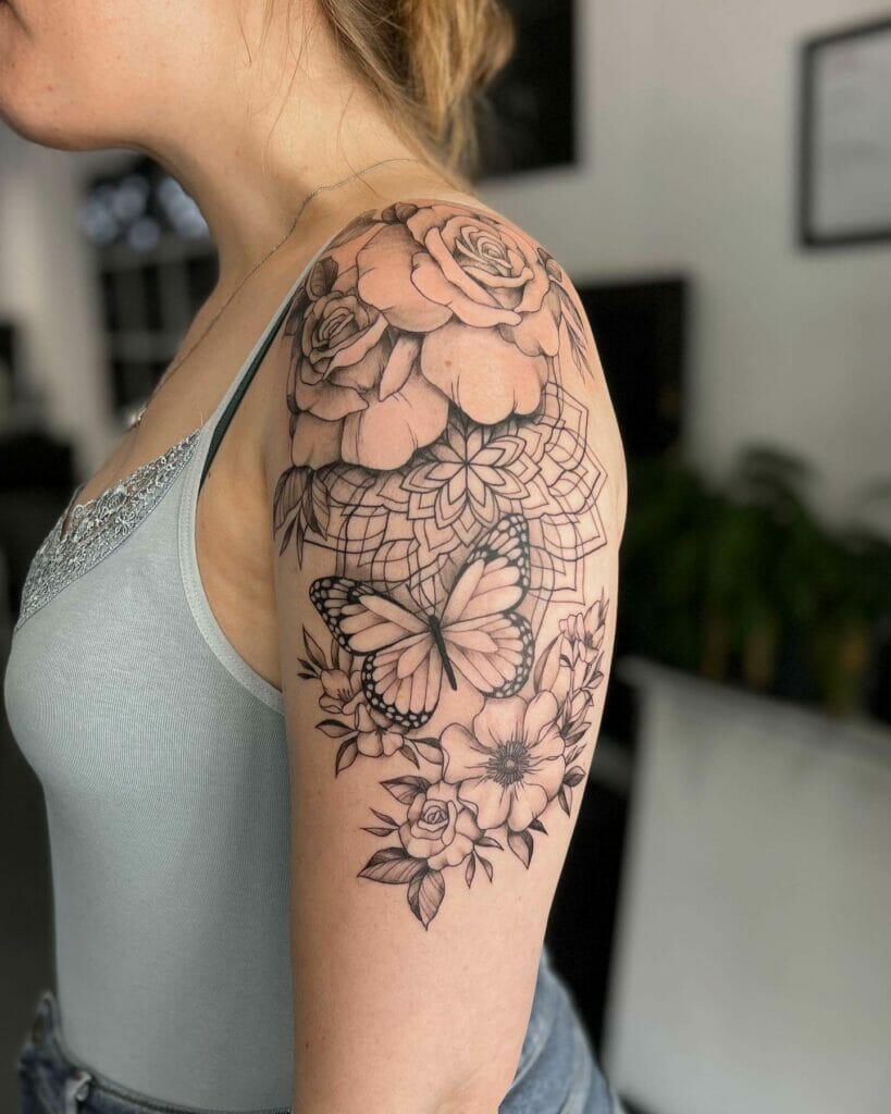 Side Rose Shoulder Tattoo
