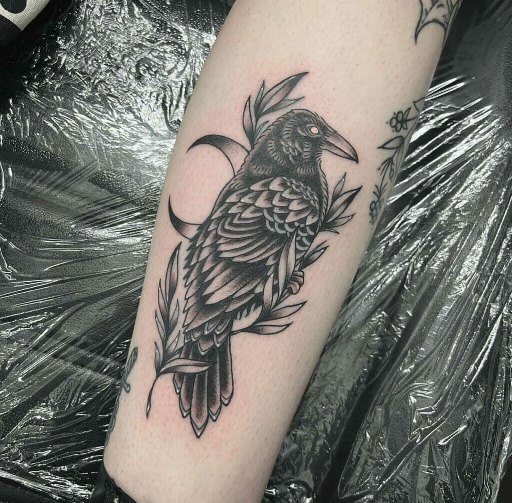 Leaves Nest Crow Tattoo