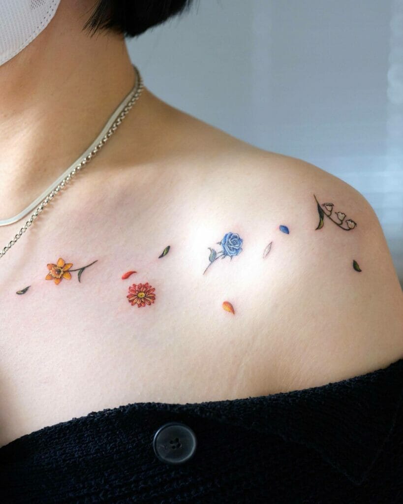 Tiny And Stylish Floral Small Shoulder Tattoo