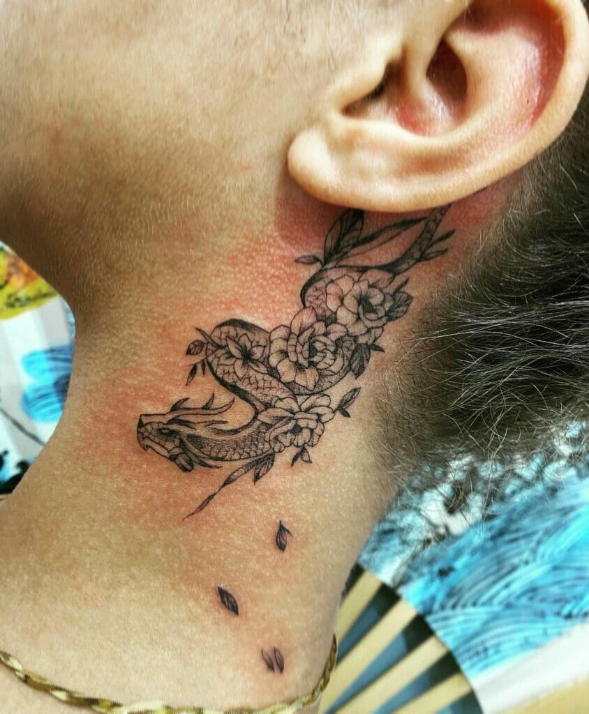 Dragon Tattoo With Floral Design