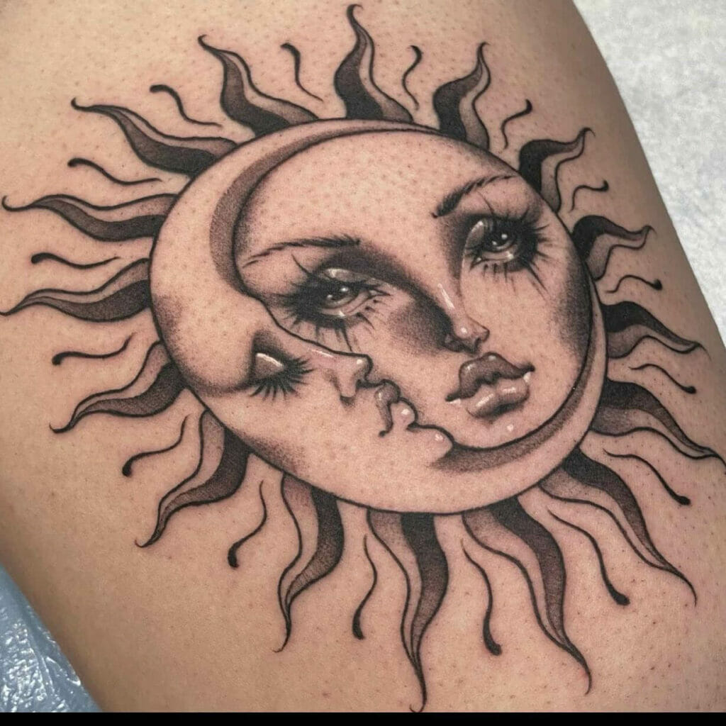 2 Face Sun and Moon Tattoo