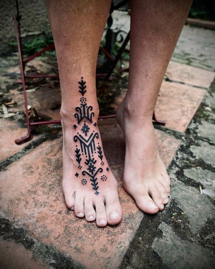 One Leg Tribal Tattoo Ankle
