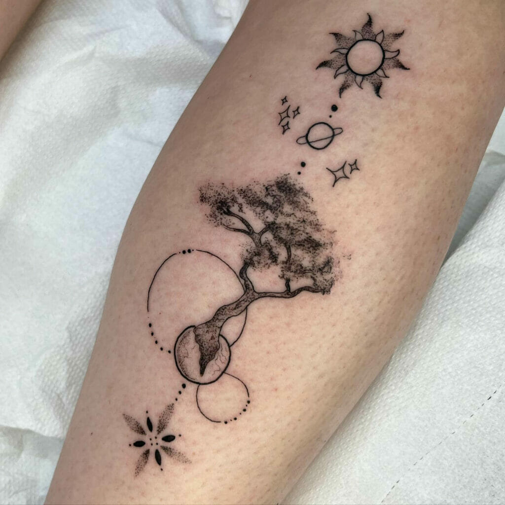 Sun And Simple Tree Tattoo