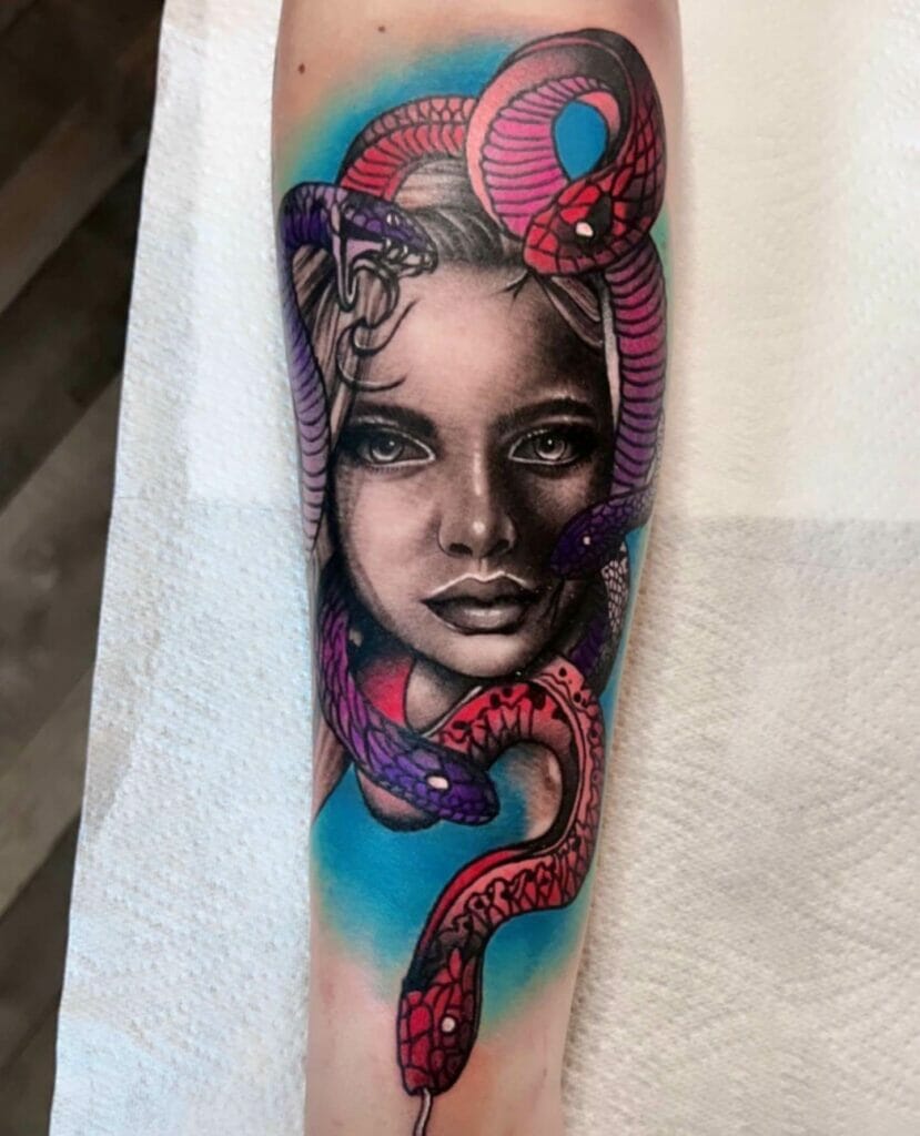 Colorful Small Medusa Tattoo