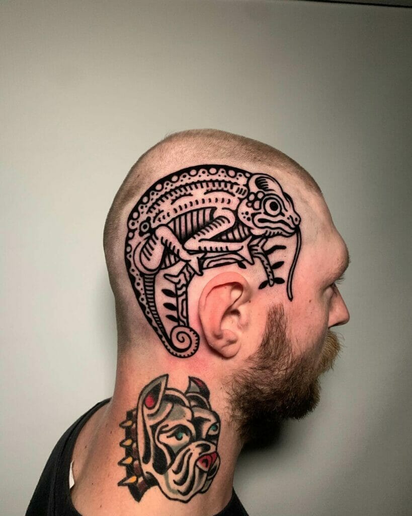 Chameleon Tattoo On Side Of Head