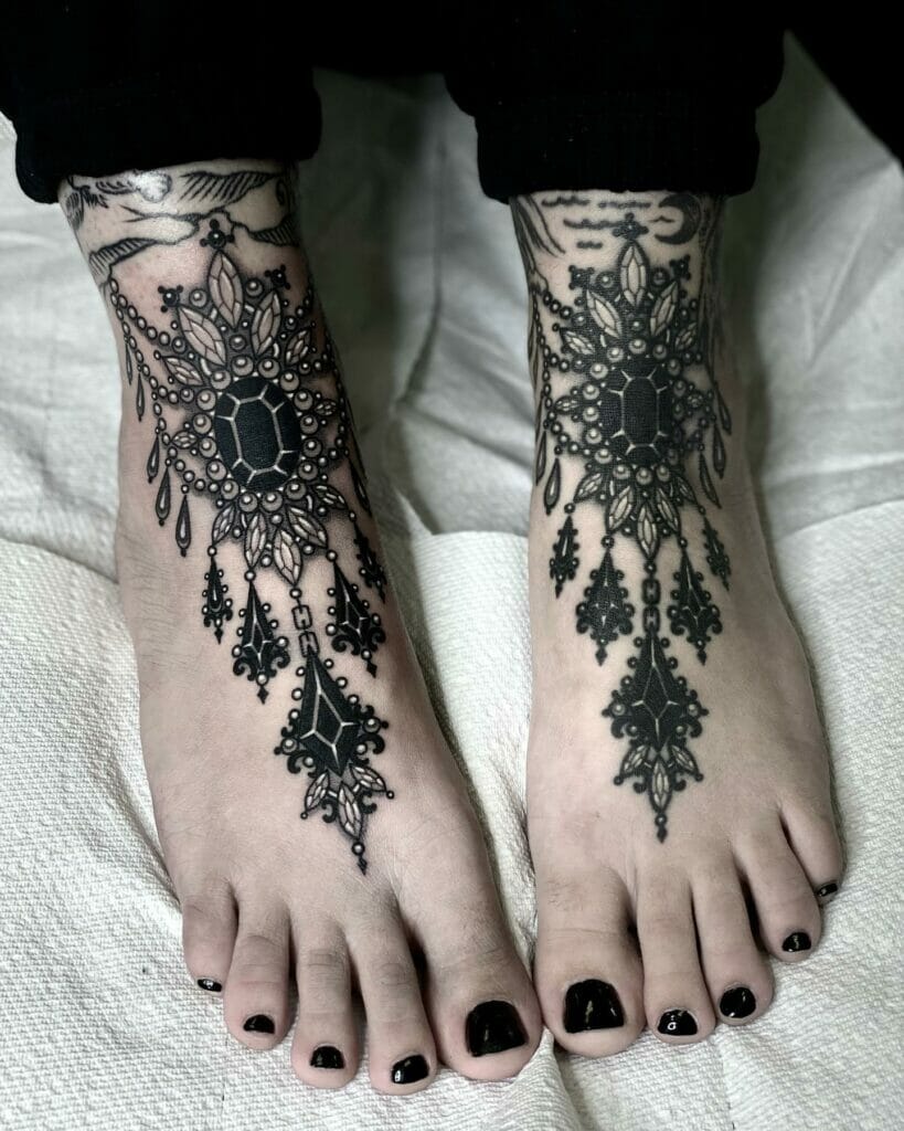 Black And White Ornamental Tribal Delicate Tattoo