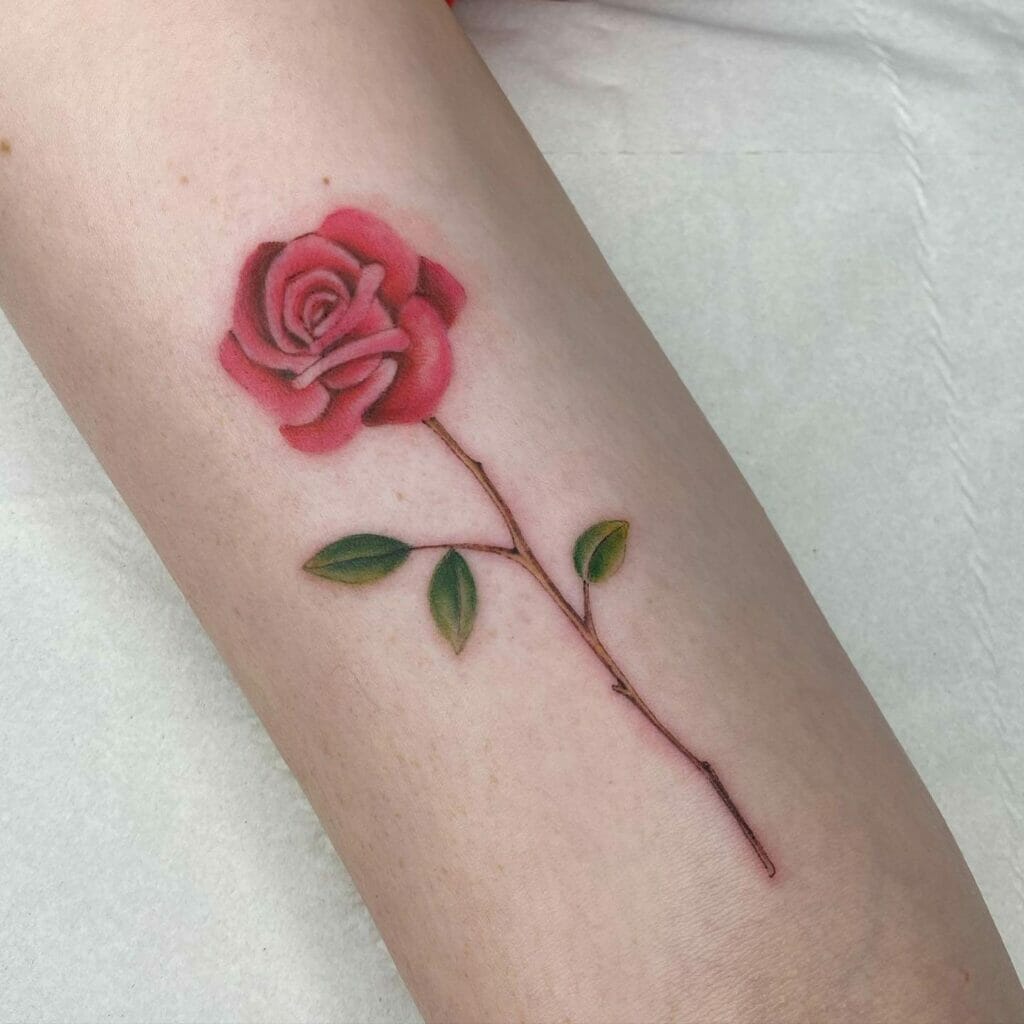 Minimalistic Red Rose Tattoo With A Stem