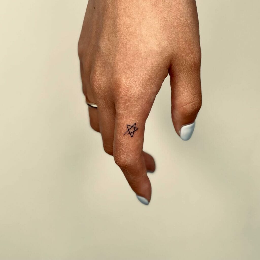 Knuckles And Wrist Outline Star Tattoo