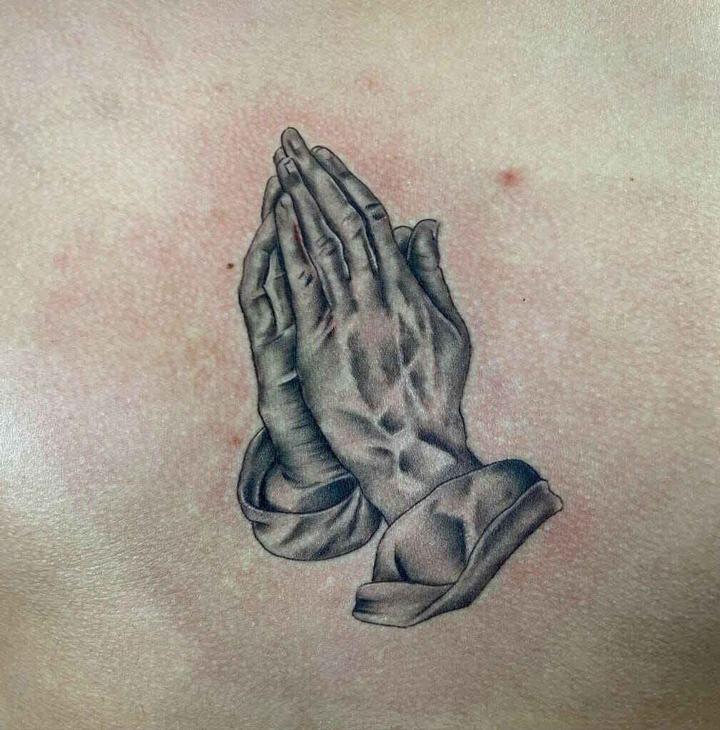 Praying Hands Black And Grey Tattoos