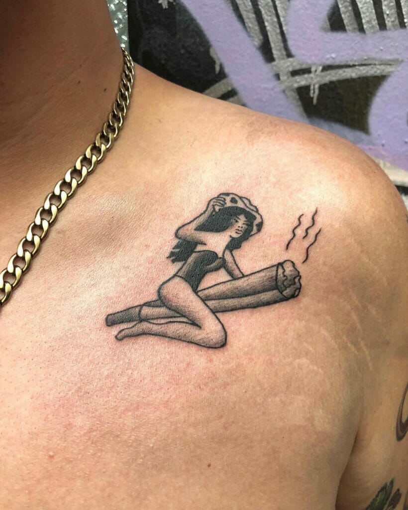 Woman Riding Cannabis Cigarette Tattoo Design