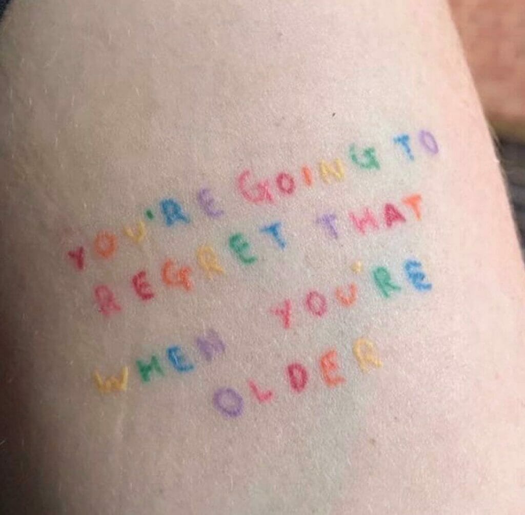 Rainbow Lettering Handwriting Tattoo