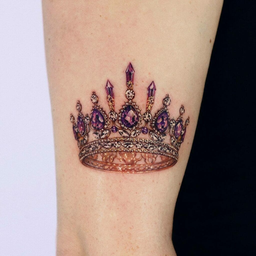 Jeweled Queen Crown Wrist Tattoo