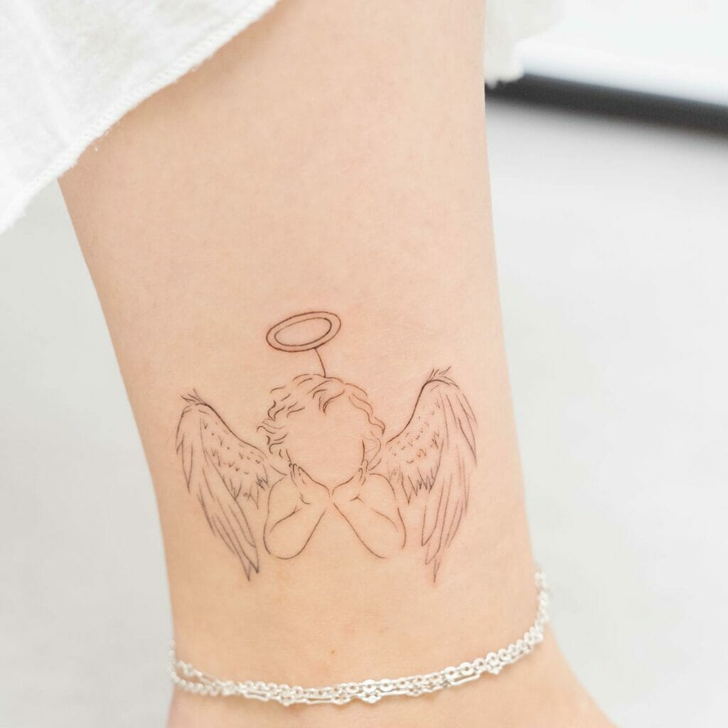 Fine Line Baby Angel Wing Tattoos