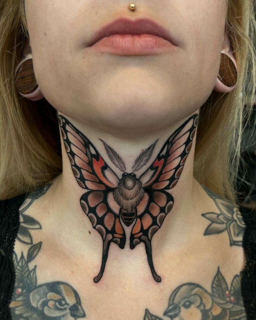 Moth Cover-Up Tattoo Ideas On Neck