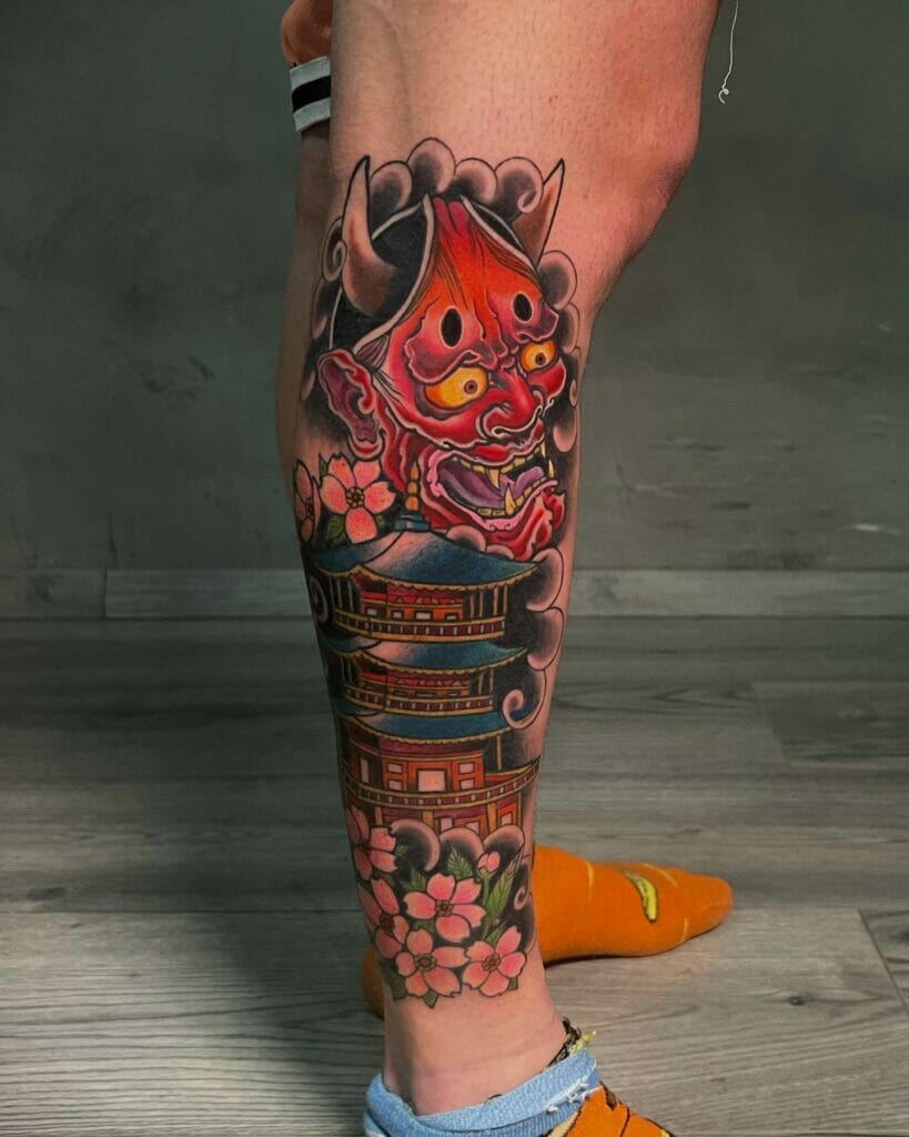 Red Hannya Leg Tattoo