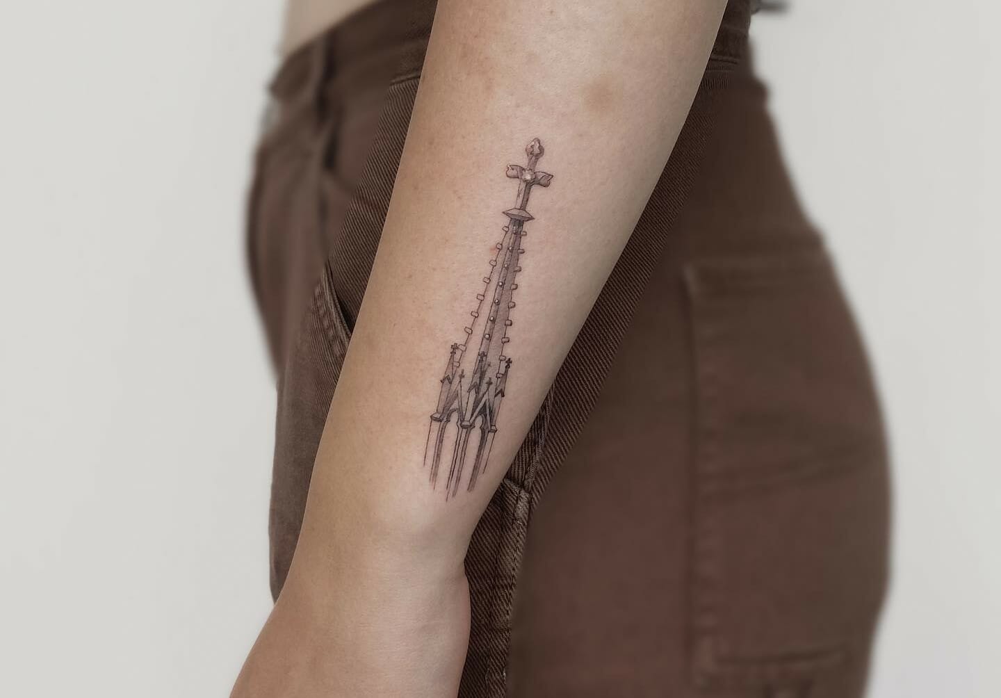dark urban architecture tattoo, tattoo on upper arm | Stable Diffusion