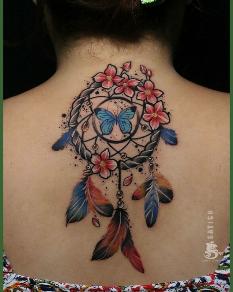 Aesthetic Dream Catcher Tattoo With Butterfly