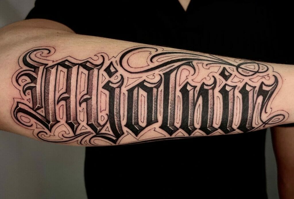 Cursive Chicano Lettering Tattoo