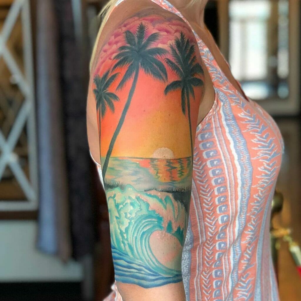 Colored Tropical Beach Tattoo