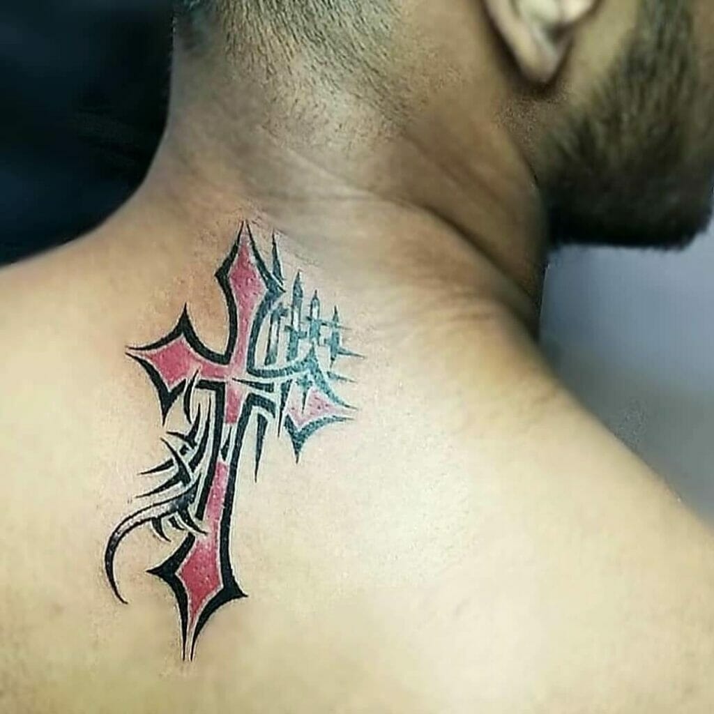 Scarlet Tribal Cross Tattoo