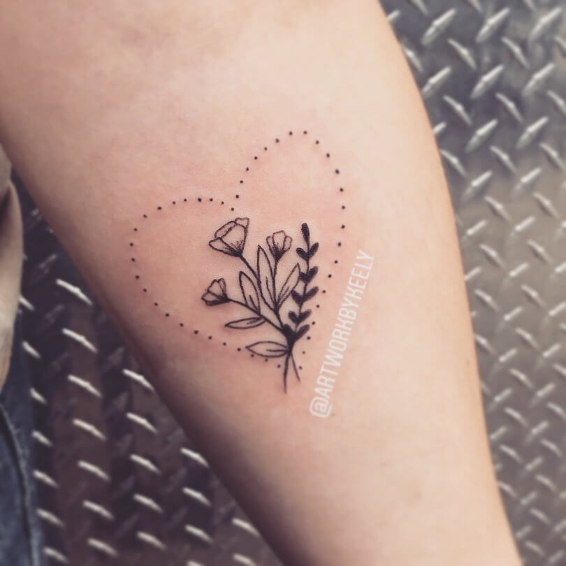 Floral Stem Tattoo Enclosed In Heart