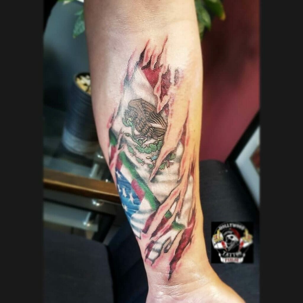 Animal Scratch American Mexican Flag Tattoo