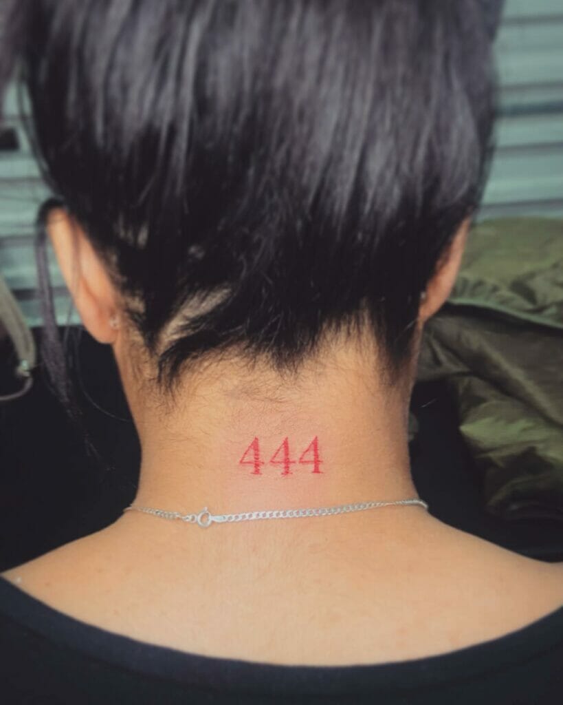 444 Angel Number Tattoo Designs On Back Of The Neck