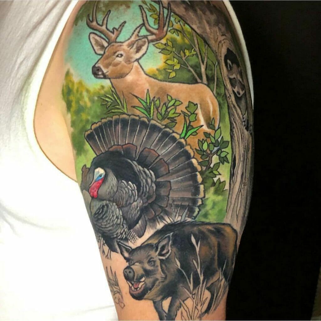 Turkey Hunting Tattoo Design For Upper Arm Tattoo