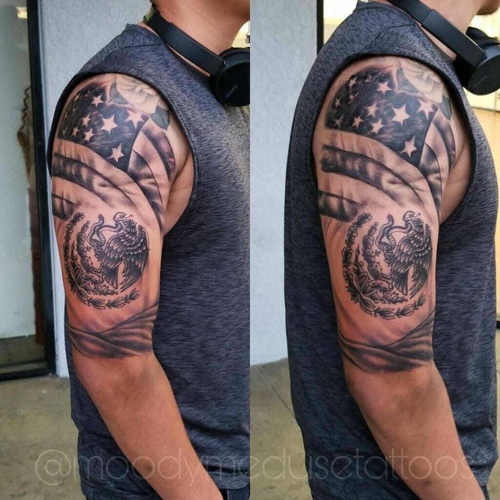 Mexican American Half Sleeve Flag Tattoo