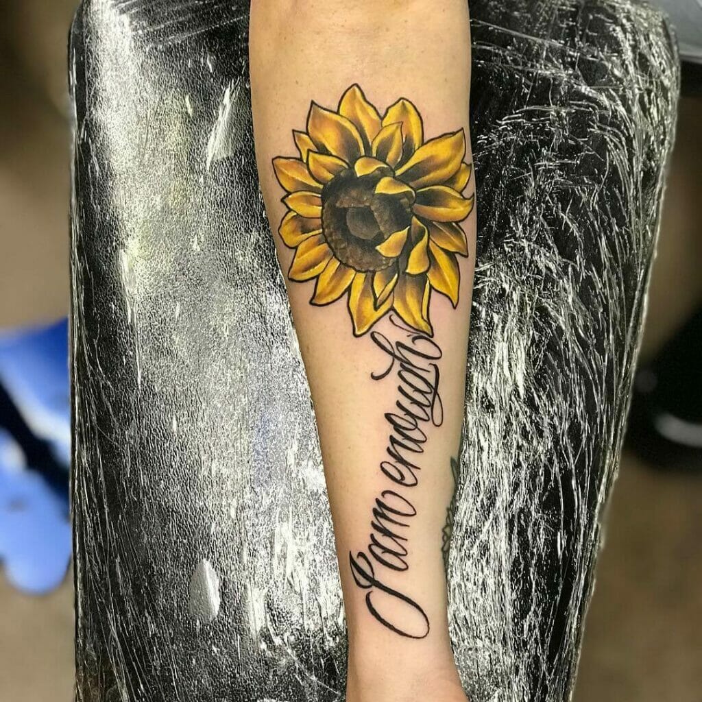 I Am Enough Tattoo Designs With Sunflower