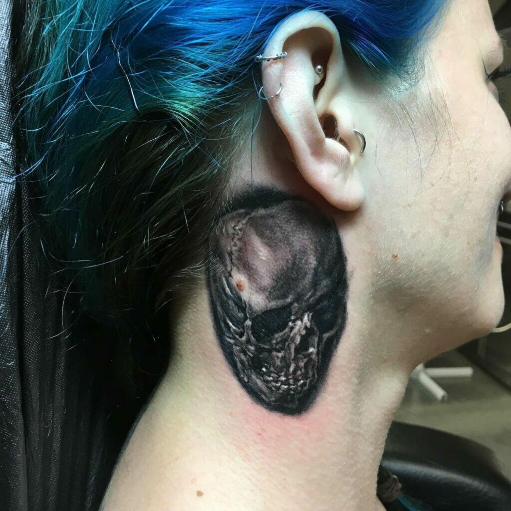 Black Skull Neck Tattoo Design