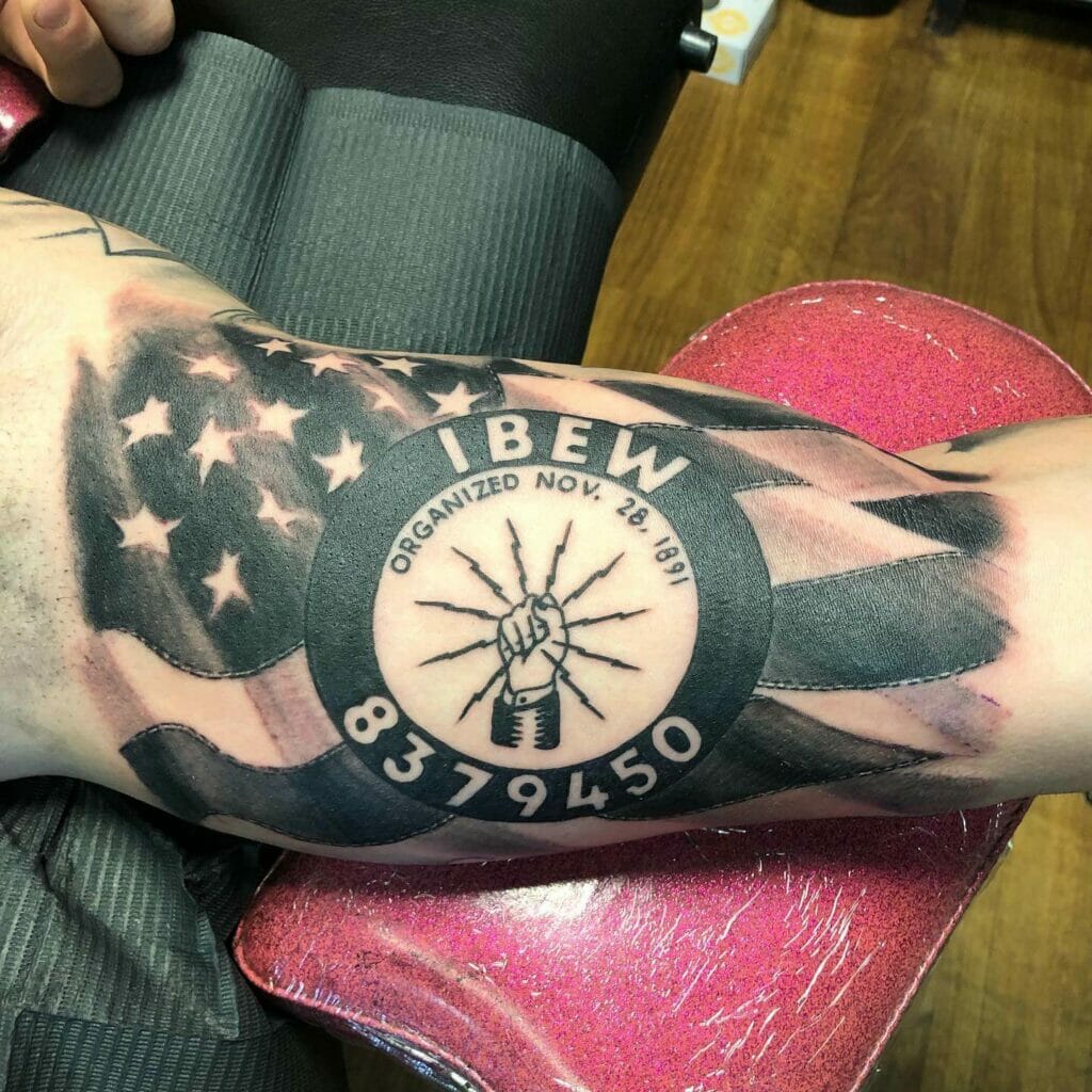 IBEW Tattoo Alongside American Flag