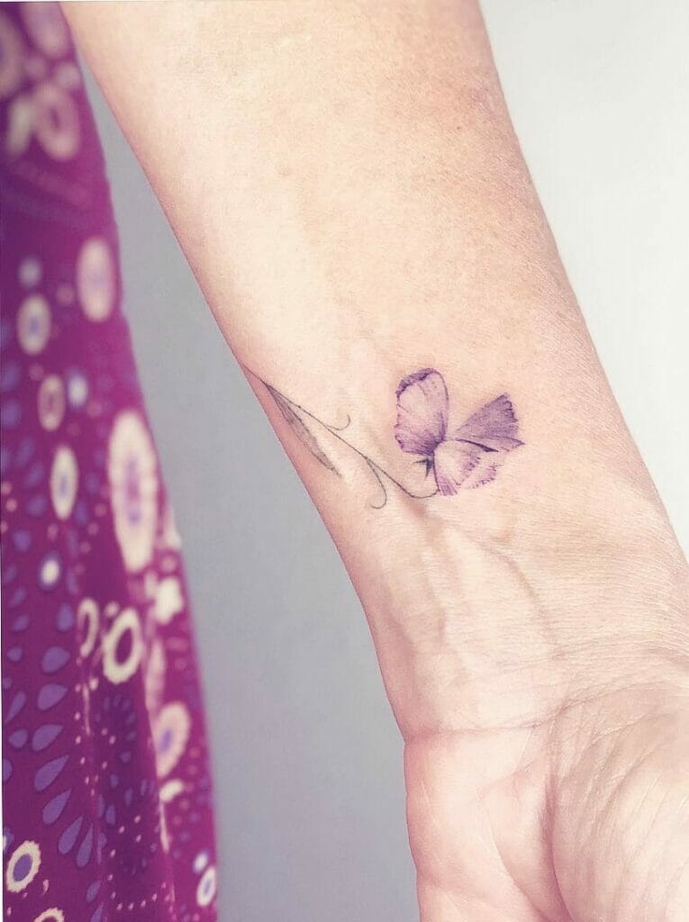 Delicate Wrist Sweet Pea Flower Tattoo