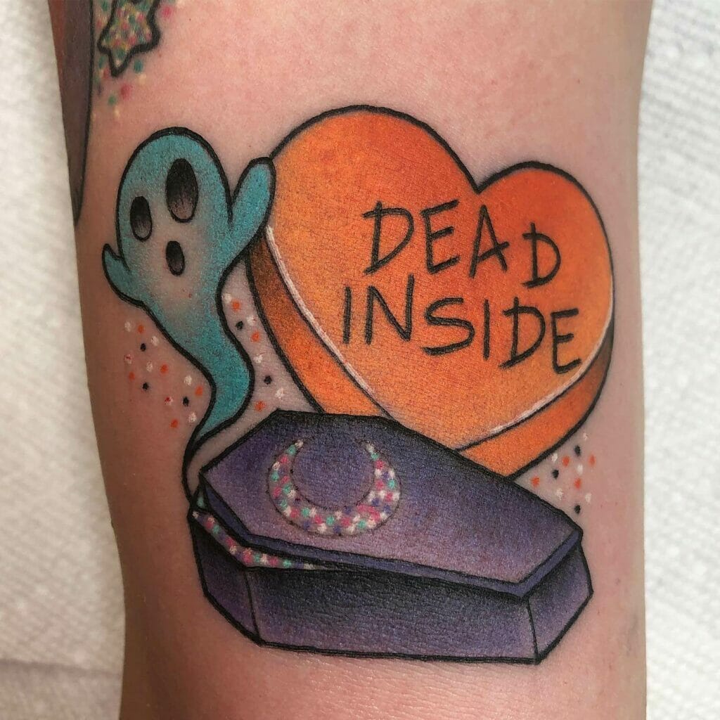 Halloween-Themed Dead Inside Candy Heart Tattoo