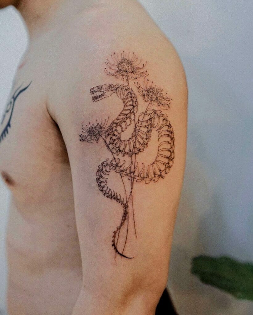 Red Spider Lily Tattoo With Snake
