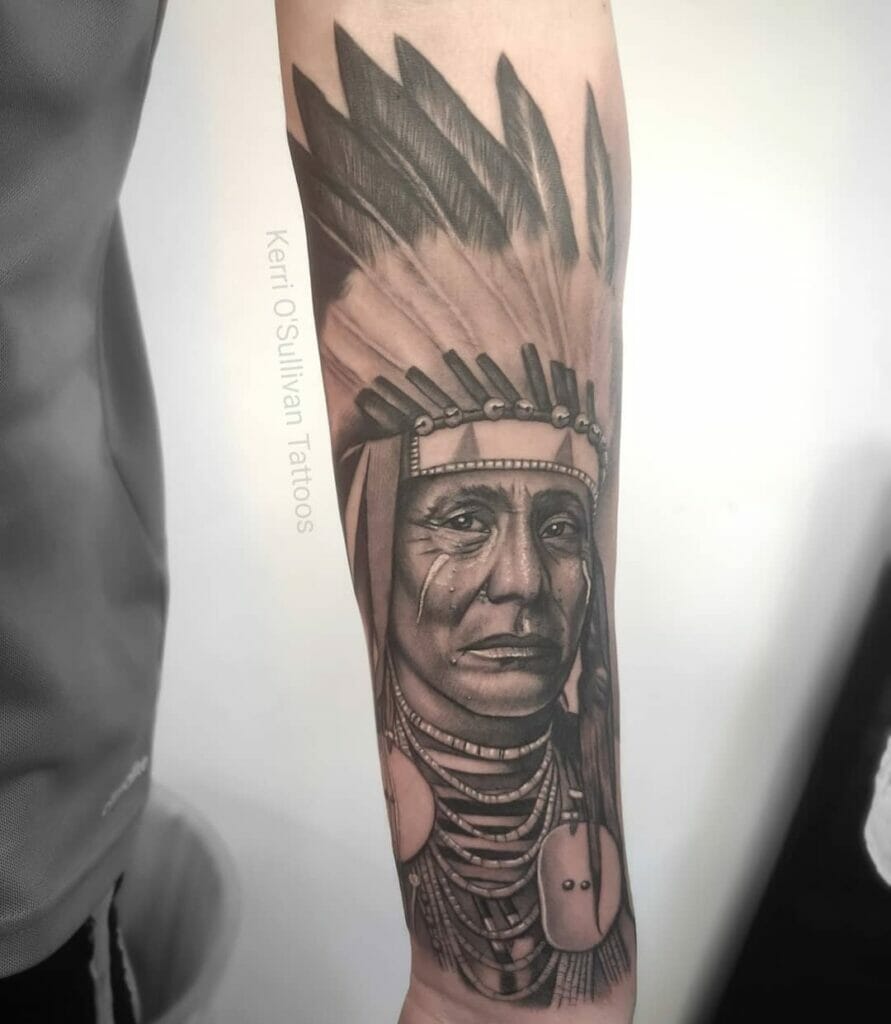 Native American Chief Sleeve Tattoo