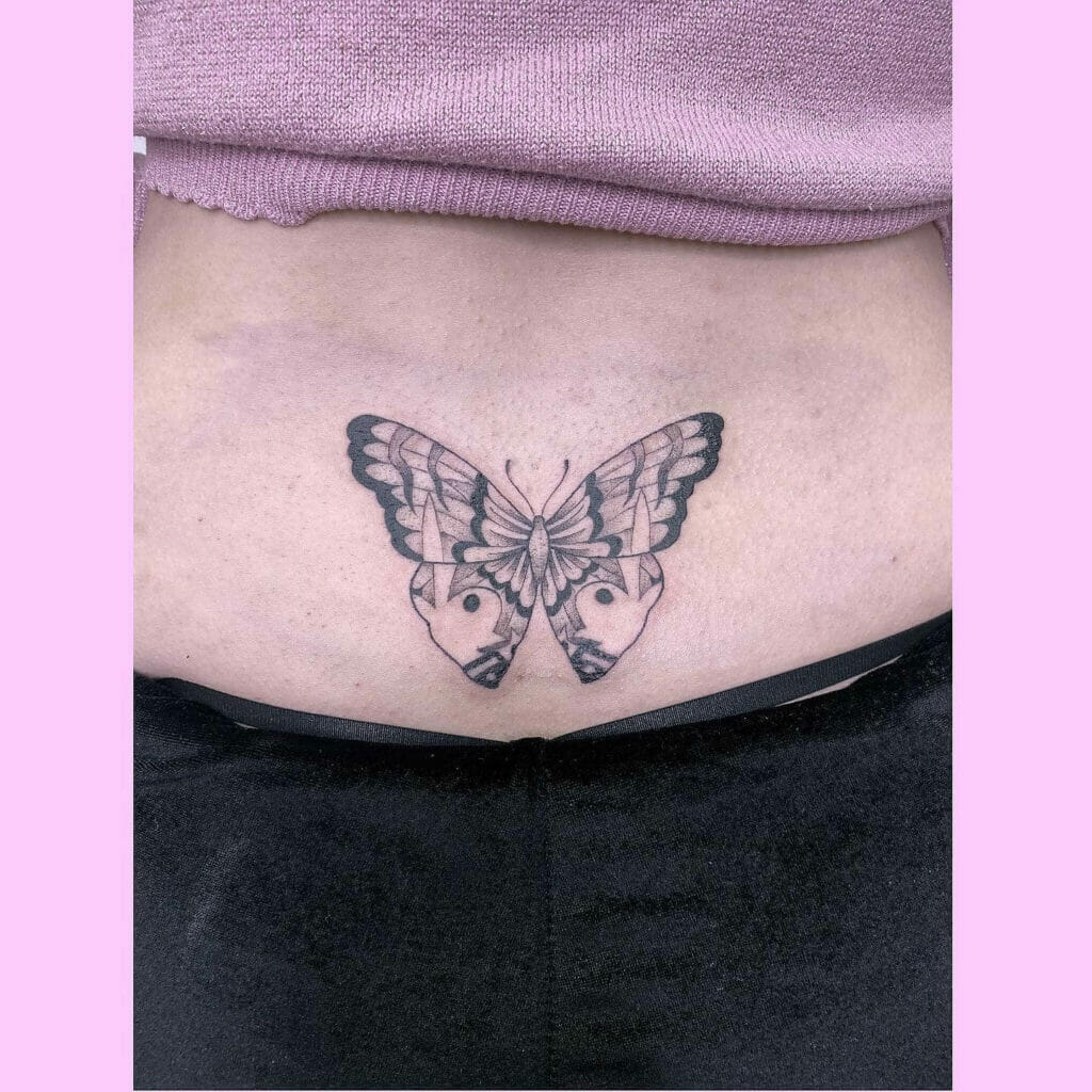 Unique Design Butterfly Lower Back Tribal Tattoo